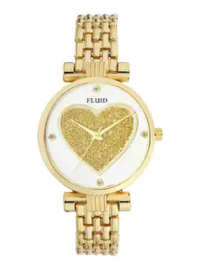 FLUID Women White Embellished Dial & Gold Toned Bracelet Style Straps Analogue Watch