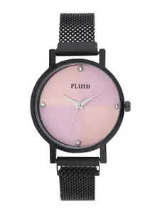 FLUID Women Pink Embellished Dial & Black Straps Analogue Watch