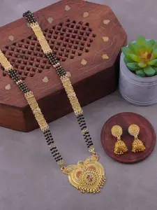 Brandsoon Gold-Plated Gold Beaded Mangalsutra With Earring