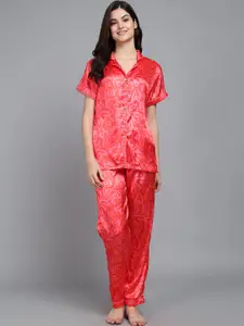 SEPHANI Women Red Printed Night suit