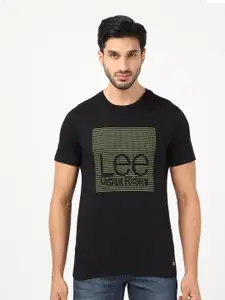 Lee Men Black Typography Printed Slim Fit T-shirt
