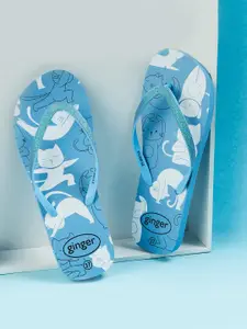 Ginger by Lifestyle Women Blue & White Printed Rubber Thong Flip-Flops