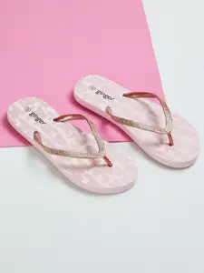 Ginger by Lifestyle Women Pink Printed Rubber Thong Flip-Flops