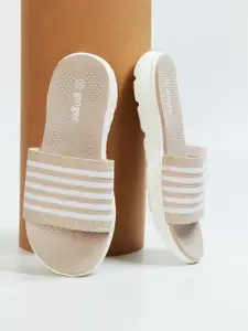 Ginger by Lifestyle Women Beige & White Striped Sliders