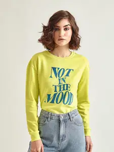 COVER STORY Women Lime Green Typographic Printed Sweatshirt