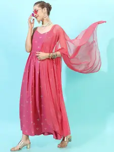 Vishudh Women Pink Ethnic Maxi Dress