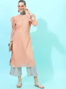 Vishudh Women Bright Orange Viscose Rayon Kurta