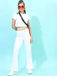 Tokyo Talkies Women Classic White Solid Top with Trousers