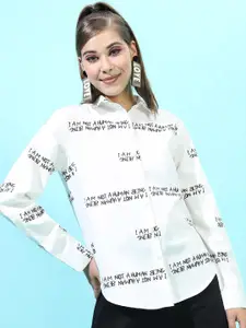 Tokyo Talkies Women White Printed Casual Shirt
