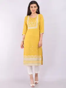 Marcia Women Yellow Ethnic Motifs Embroidered Thread Work Kurta