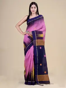 Laa Calcutta Women Pink & Navy Blue Woven Design Jute Silk Jamdani Saree