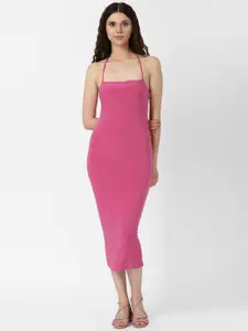 FOREVER 21 Pink Halter Neck Bodycon Midi Dress