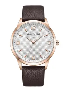 Kenneth Cole Men White Dial & Brown Leather Textured Strap Analogue Watch KCWGA2217902MN