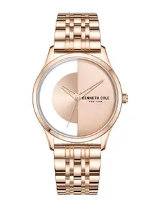Kenneth Cole Men Rose Gold-Toned Dial & Rose Gold Toned Stainless Steel Bracelet Style Straps Analogue Watch