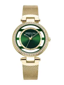 Kenneth Cole Men Green Embellished Dial & Gold Toned Stainless Steel Bracelet Style Straps Analogue Watch