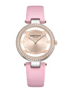 Kenneth Cole Men Rose Gold-Toned Embellished Dial & Pink Leather Straps Analogue Watch