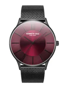 Kenneth Cole Men Burgundy Dial & Stainless Steel Bracelet Style Straps Analogue Watch