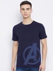 Kook N Keech Marvel Men Navy Blue Typography Avengers Printed Pure Cotton T-shirt