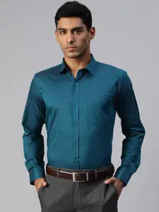 MANQ Men Teal Blue Smart Checked Formal Shirt