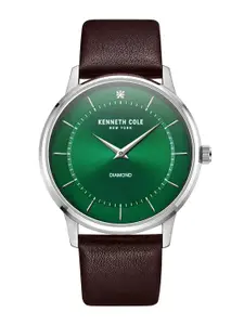 Kenneth Cole Men Green Dial & Brown Leather Straps Analogue Watch