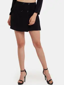Zink London Women Black Solid Straight Mini Skirt