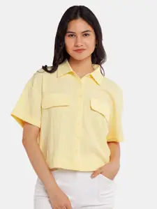 Zink London Women Yellow Shirt Style Crop Top