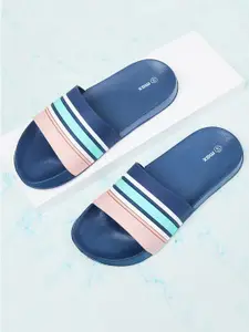 max Women Blue & Pink Striped Flip Flops Sliders