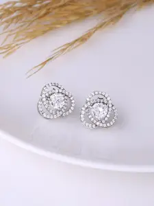 ADORN by Nikita Ladiwala Sterling Silver Cubic Zirconia Studded Floral Studs Earrings