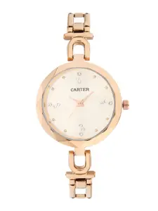 Sandy D Carter Women Pack Of 2 Rose Gold-Toned Brass Embellished Dial & Rose Gold Toned Bracelet Style Straps Analogue Watch SD-Carter-16-RG-Rose