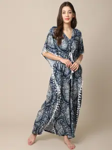 Claura Blue Printed Maxi Nightdress
