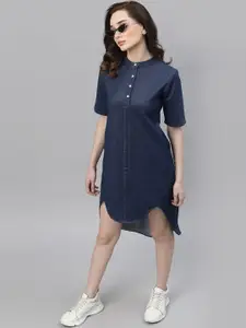 Rigo Navy Blue Shirt Style High-Low Dress