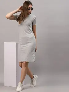 Rigo Women Grey Solid Bodycon  Round Neck Short Sleeve Dress
