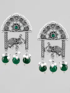 Rubans Green Contemporary Silver-Plated Drop Earrings