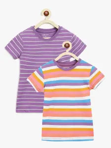 Campana Girls Pack Of 2 Purple & White Striped T-shirt