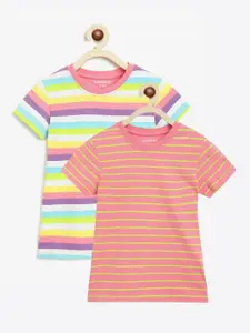 Campana Girls Pink Striped T-shirt Pack Of 2