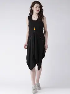 DODO & MOA Black Crepe A-Line Midi Dress