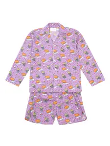 Little Musketeer Girls Blue & Purple Set of 2 Printed Cotton Night suit
