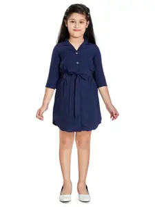 Peppermint Girls Navy Blue Solid Shirt Dress
