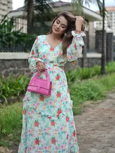 STREET 9 Turquoise Blue Floral Georgette Maxi Dress