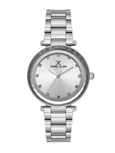 Daniel Klein Women Silver-Toned Embellished Dial & Silver Toned Stainless Steel Bracelet Style Straps Watch