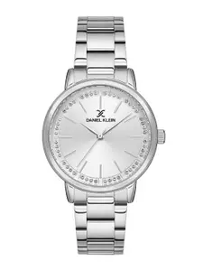 Daniel Klein Women Silver-Toned Embellished Dial & Silver Toned Stainless Steel Bracelet Style Straps Watch