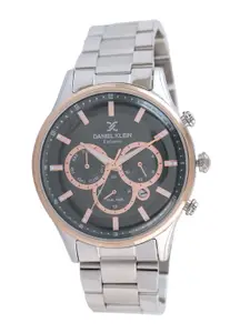 Daniel Klein Men Pink Patterned Dial & Silver Toned Stainless Steel Bracelet Style Straps Analogue Watch DK.1.13138-5-Pink
