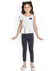 Peppermint Girls Navy Blue & White Top with Trousers