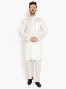 Latest Chikan Garments Men White Thread Work White Romance Kurta