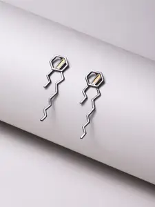 Voylla Rhodium-Plated Black Contemporary Studs Earrings