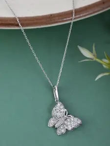 Studio Voylla 925 Sterling Silver American Diamond CZ Adorned with Butterfly Pendant