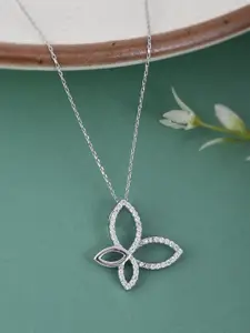 Studio Voylla 925 Sterling Silver American Diamond CZ Flower Design and Crafted Antique Pendant