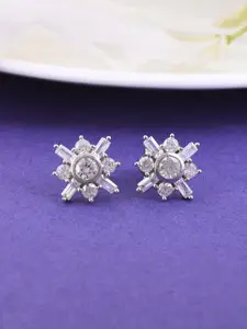 Studio Voylla 925 Sterling Silver AD Studded Floral Studs Earrings