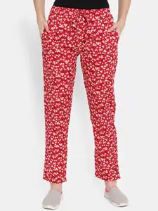 V-Mart Women Red & White Floral Printed Lounge Pants