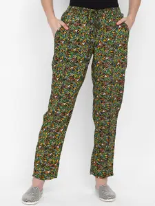 V-Mart Women Green & Black Floral Printed Lounge Pants